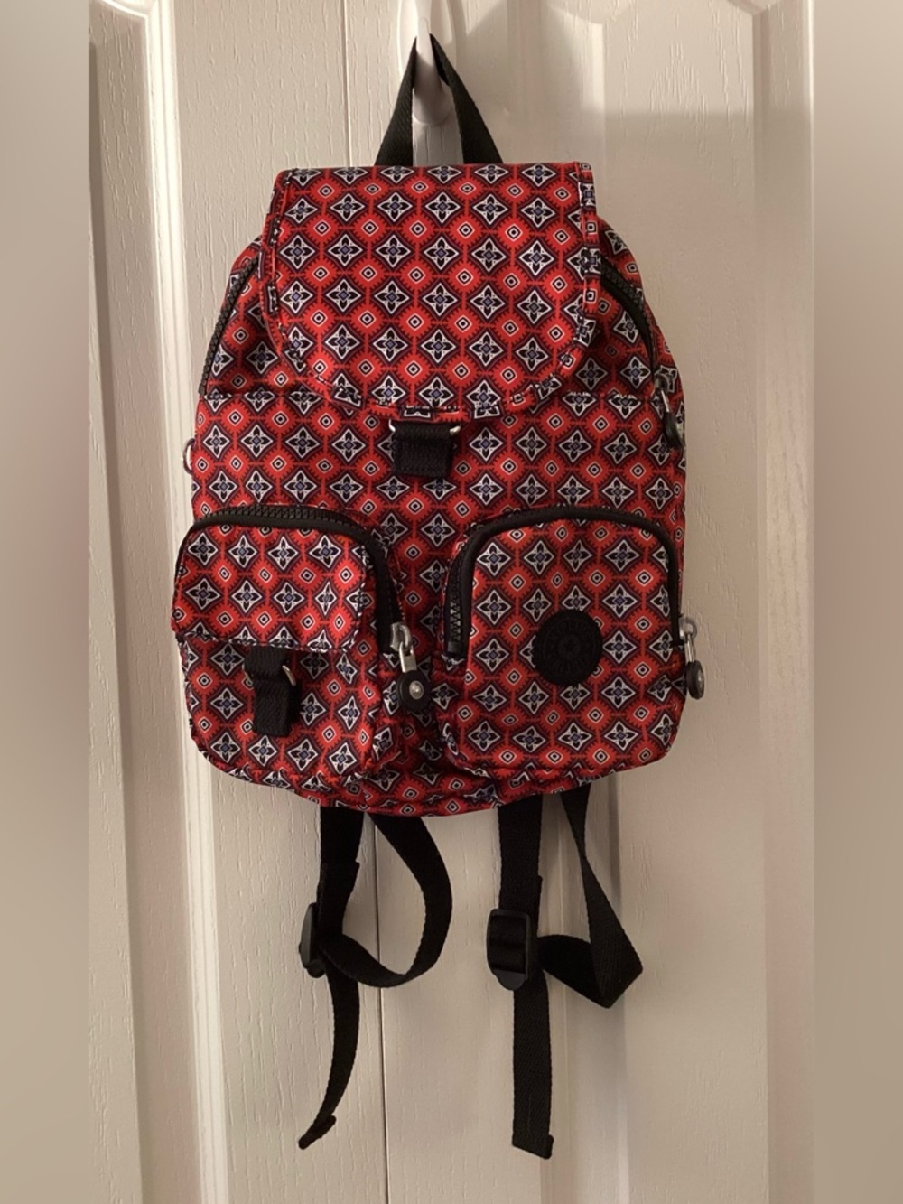 Kipling Lovebug Small Backpack Red Black Geometric Design Bag  - EUC !!